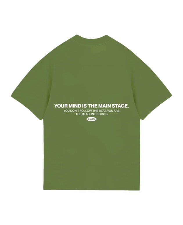 Your mind is the main stage graphic t-shirt with inspirational quote about mindfulness and awareness.